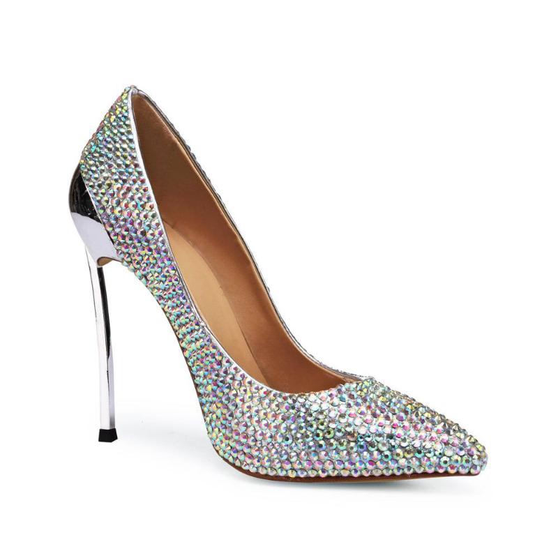 

Dream2020 Colored Women's Leather Diamond Iron Wedding Silver Spoon High Heel Sexy Pointed Shoes for Women, Color 0