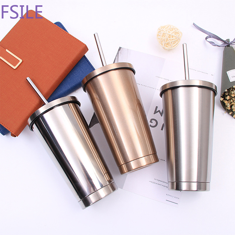 

Stainless Steel Coffee Mug 500ml Thermo Mug With lid Beer Mugs For Cup Vacuum Flask Metal Cup Drink Straw Travel Cups Caneca, Gold x 1pc brush