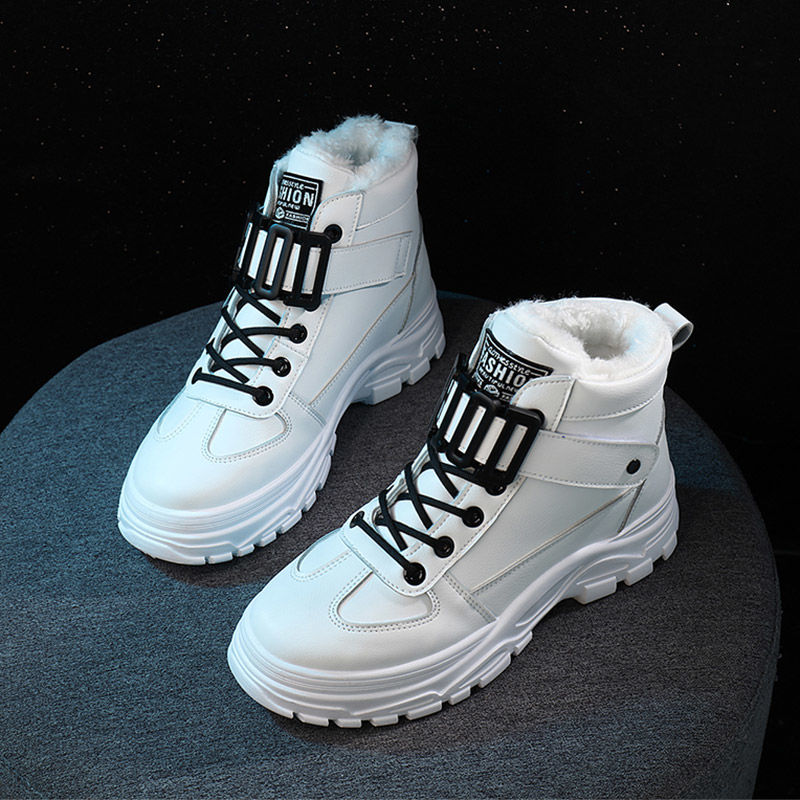

Non-slip Rubber Ankle Boots Women White/Black Short Boot 2020 Winter Plush Warm Shoes Female Leather Snow Boots, Gray