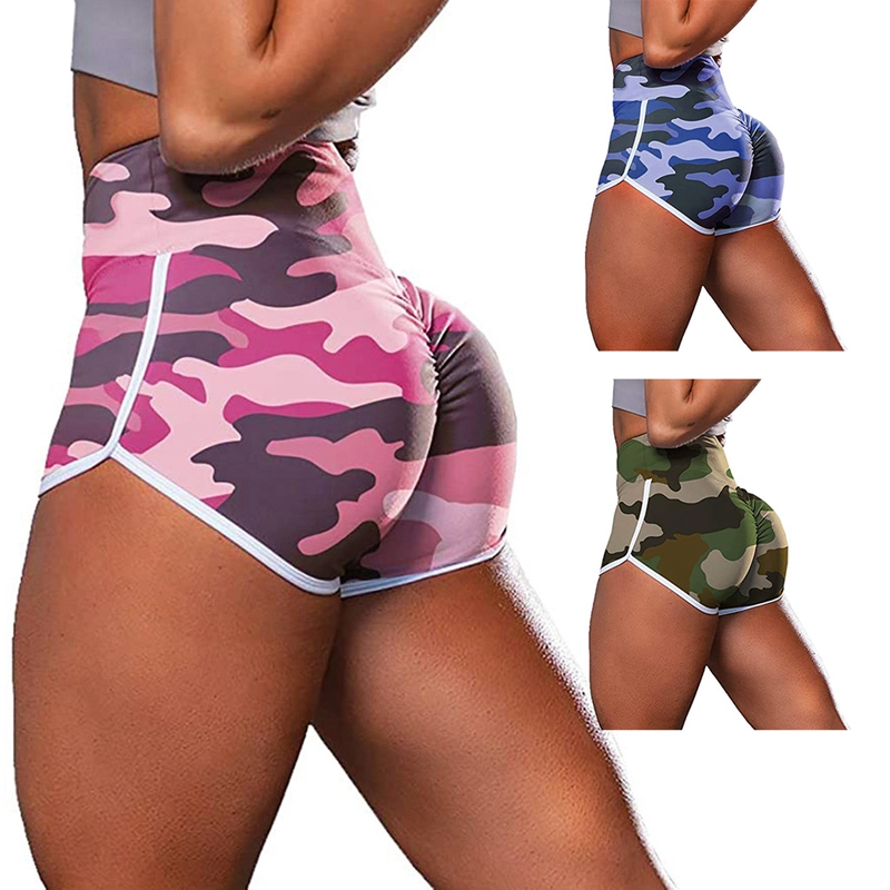

BMDT-Women's Camouflage Workout Shorts Gym Yoga Shorts Ladies Elastic High Waist Fitness Sports Casual Short, Green