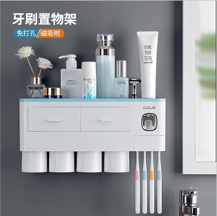 

New Toothbrush Holder Automatic Toothpaste Dispenser With Cup Wall Mount Toiletries Storage Rack Bathroom Accessories Set