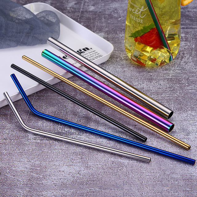 

Stainless Steel Metal Straw Reusable Drinking Bent and Straight Type straws and Cleaner Brush For Home Party Bar Accessories