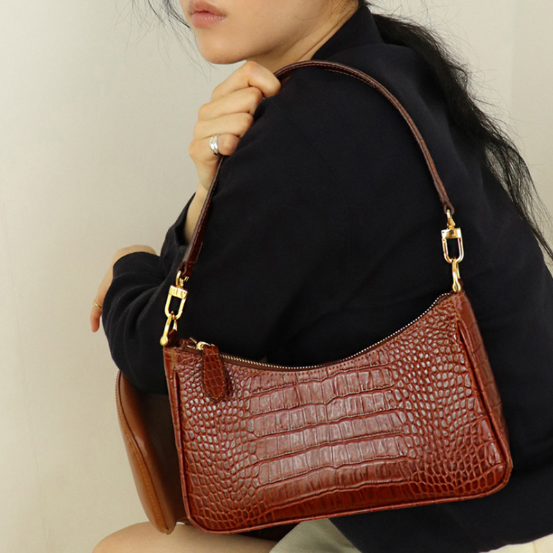 

Party shoulder bag 2020 style women's shoulder bag retro fashion crocodile single bags, Beige