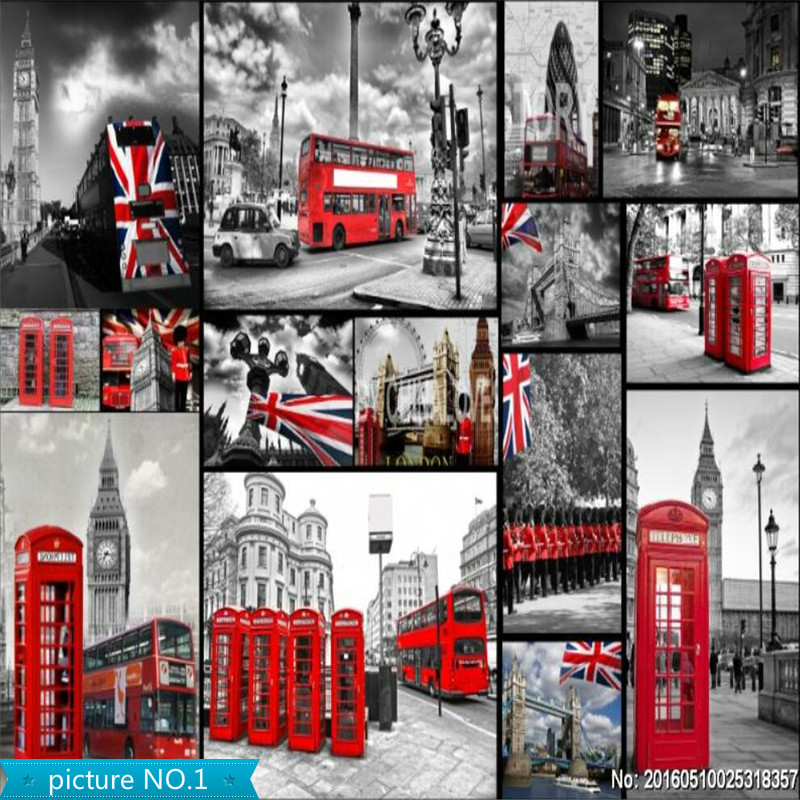 

British London Red Phone Booth Bus City Street View Photos Puzzle Background Mural Wallpaper 3D Cafe Restaurant Wall Paper 3D