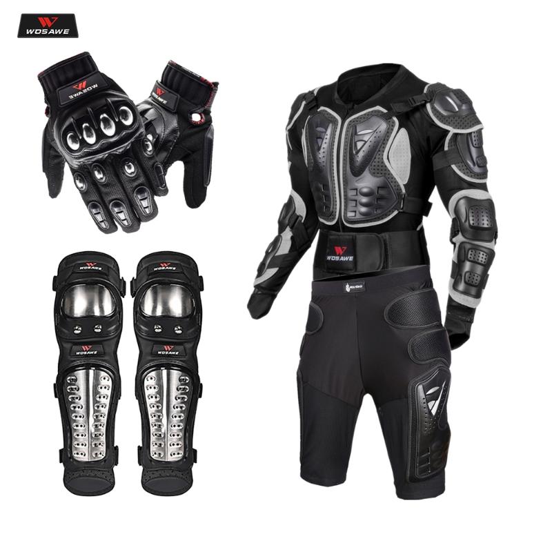 

WOSAWE Motorcycle Jacket Protective Gear Motorcoss Racing Body Armor + Gears Shorts Pants+Motor Knee Protector+Moto Gloves