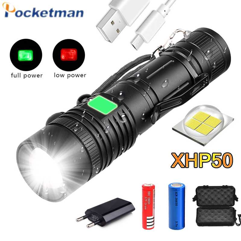 

6000LM Super Bright XHP50 LED USB rechargeable light Zoom flash light T6 Torch with 18650 battery