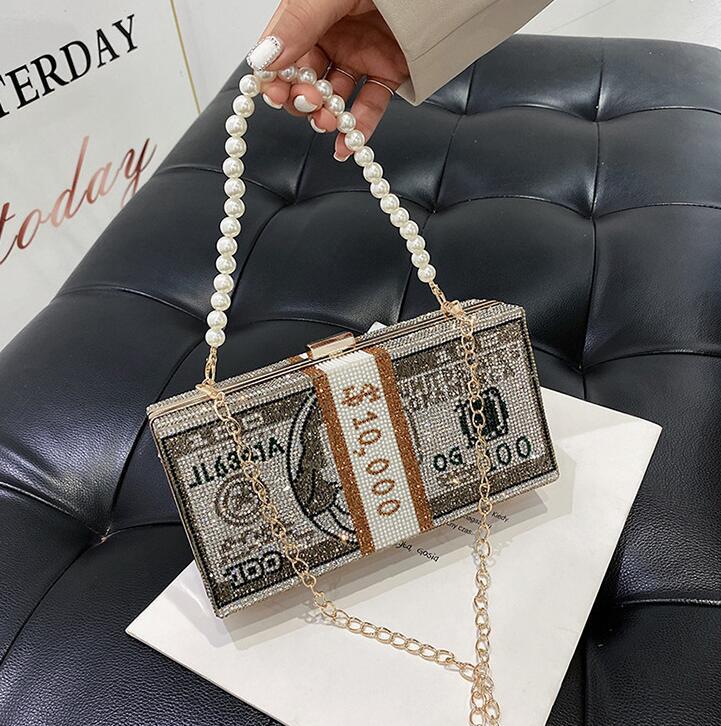 

Factory wholesale women handbag sweet and lovely Pearl women chain bag handmade diamond dinner bag trend color diamond messenger bag