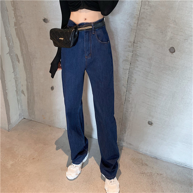 

HziriP Straight Female Brief Casual Chic Denim 2020 New Vintage Loose Jeans Retro All Match Large Size High Waist Women Trousers, Blue