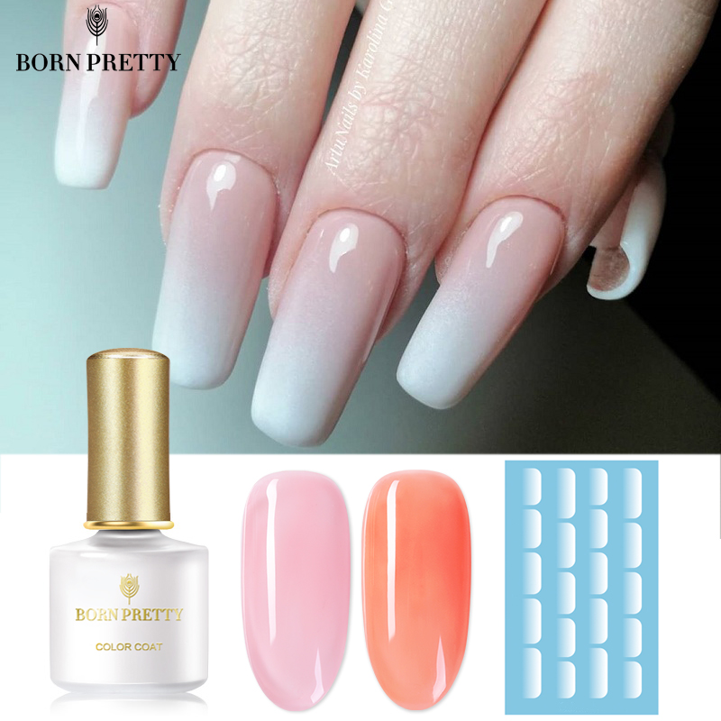 

BORN PRETTY Jelly Gel Nail Polish Set Gradient Effect 6ml Semi-transparent Soak Off Nail UV Gel Varnish with White Water Decals, Top coat
