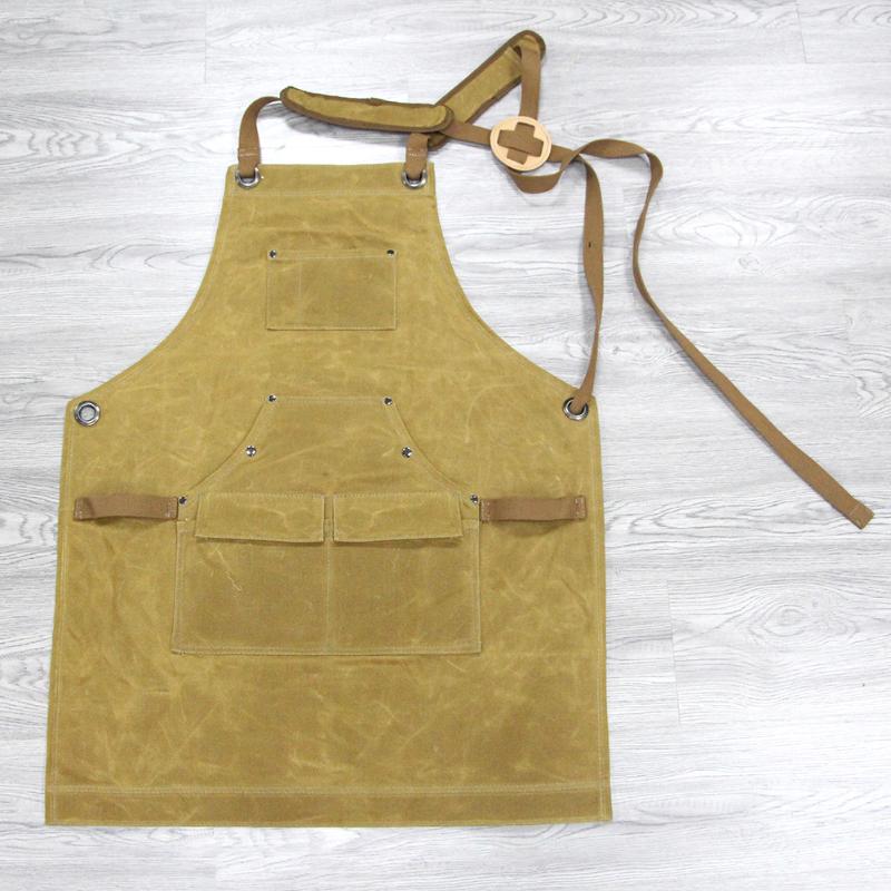 

Durable Goods Heavy Duty Waxed Unisex Canvas Work Apron with Tool Pockets Cross-Back Straps Adjustable For Woodworking Painting