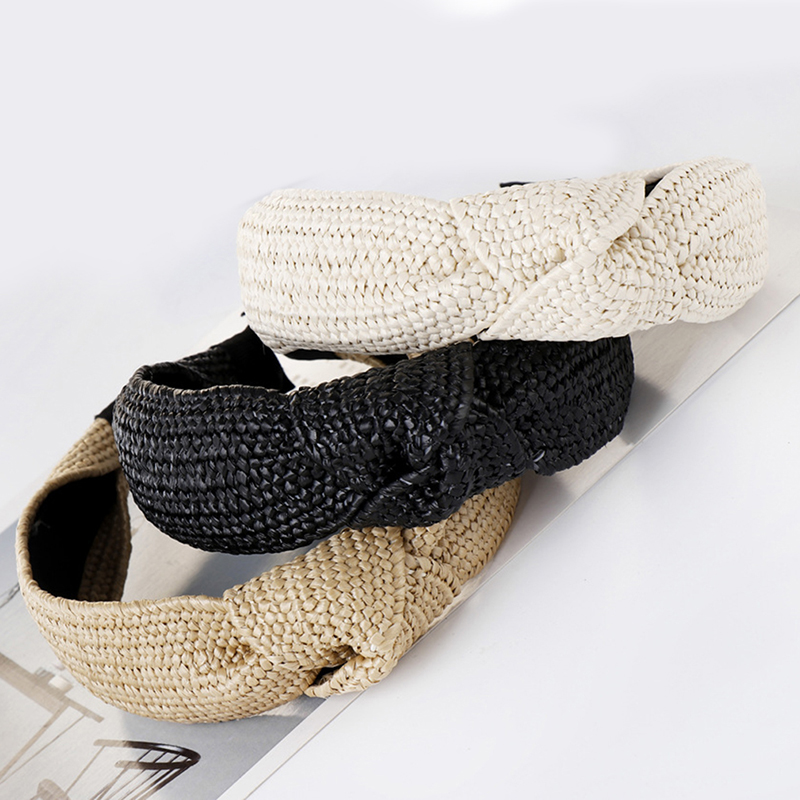 

Top Knotted Handmade Straw Weave Headband For Women Girls Hair Bands Turban Hair Hoop Bezel Female Accessories