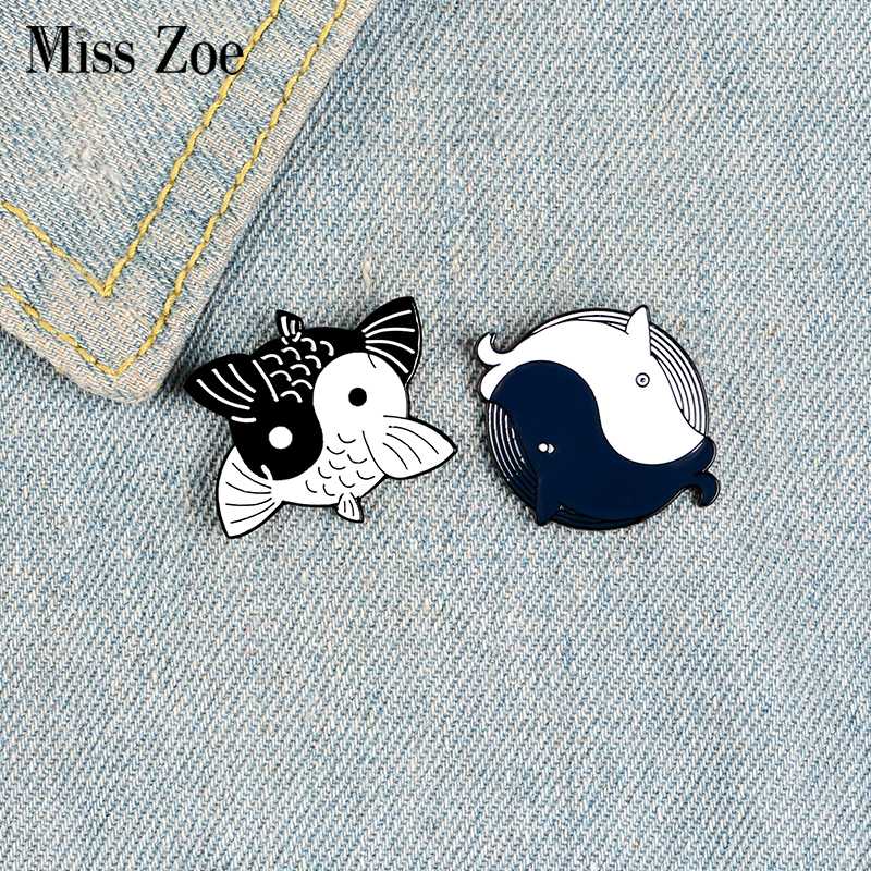 

Yin Yang Taichi Enamel Pin Custom Koi Whale Brooches Clothes Shirt Lapel Backpack Fish Badge Balance Jewelry Gift for Friends