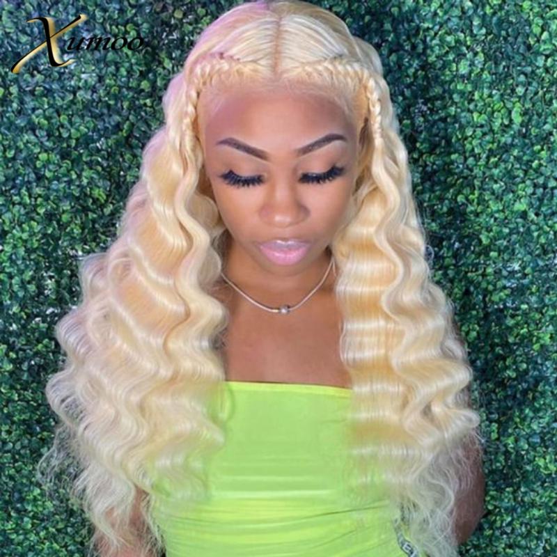 

XUMOO Cheap Natural Hairline Remy Human Hair Deep Wave Blonde Wig Human Hair 360 Lace Frontal Wig 360 Lace Wigs For Black Women, As pic