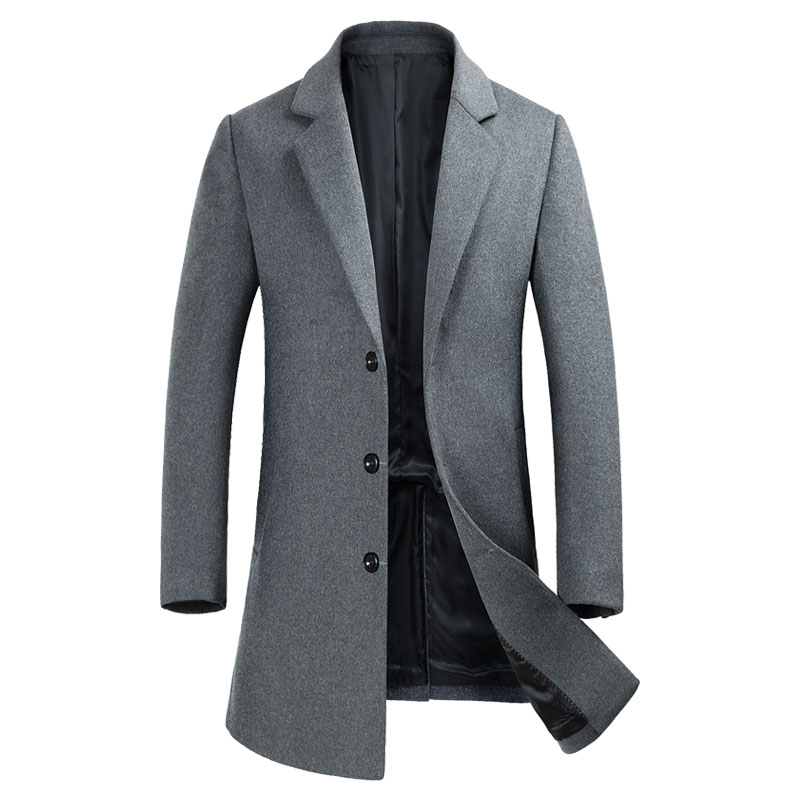 

Mens Autumn&Winter Fashion Stylish Turn-down Collar Long Wool Trench Coat Men Silm fit High Quality Australian Wool Overcoat, Gray