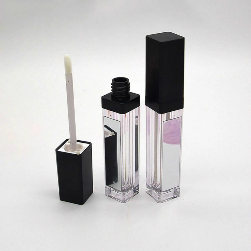 

Wholesale Led Empty Lip Gloss Tubes Black Square Lip Gloss Tube With Mirror Refillable Lipgloss Bottles Packaging