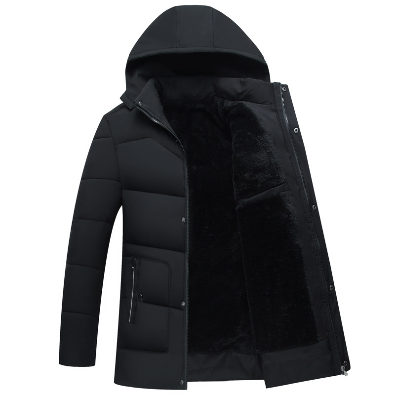 

Men's Winter Coat Down Cotton Suit Men's Velvet Thicker Coat Parkas Winter Hooded Down Cotton Suit, Black