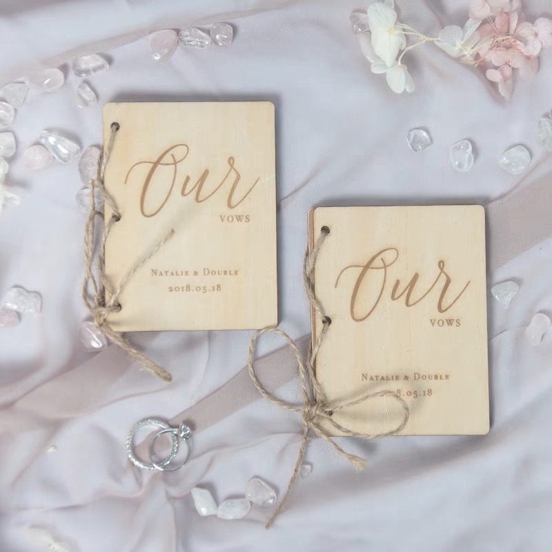 

1set lot unique wood His Her Vows book Wedding photo prop decorations