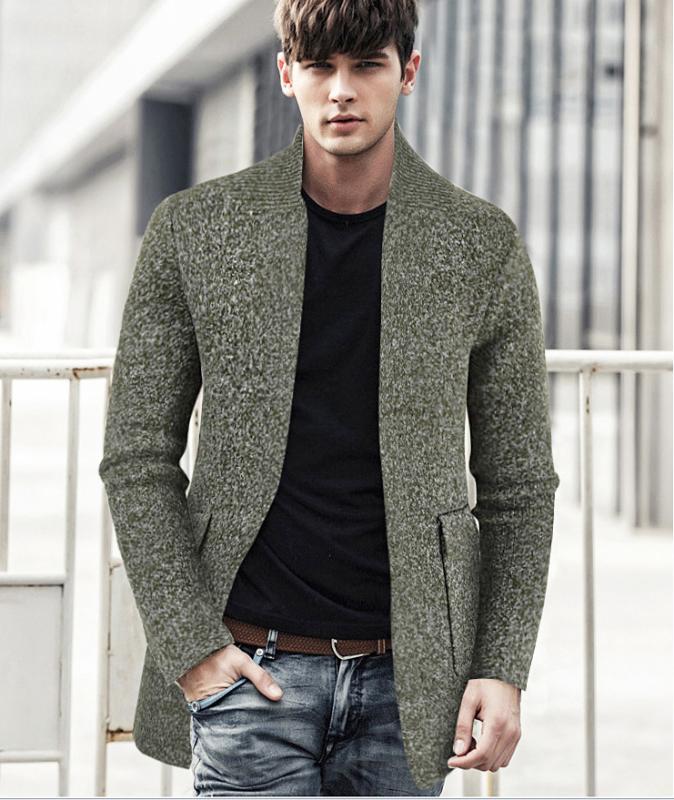 

New 2020 Autumn Pocket Wool Men Cardigan Casual Knitted Long Sleeve Solid Color Men's Sweater Fashion Warm Slim Sweaters Men