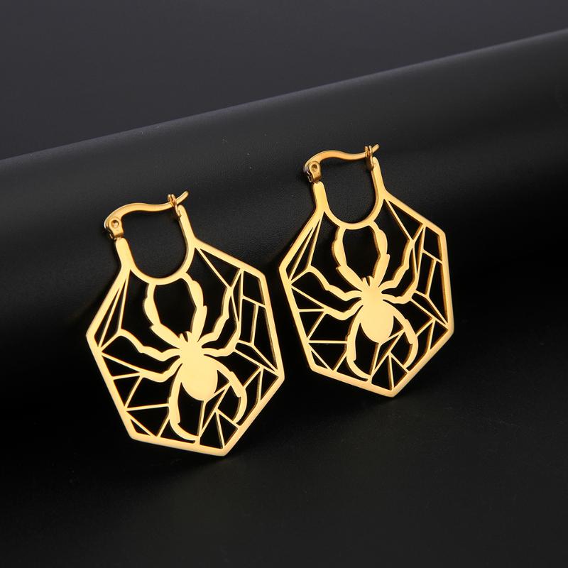 

My Shape Fashion Filigree Spider Hoop Earrings Women Stainless Steel Dangle Dainty Polished Earring Animal Cut Out Jewelry
