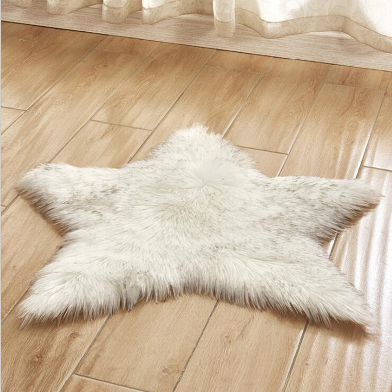 

Soft Shaggy Carpet 16 Colors Five-Pointed Star Shape Fur Area Rugs Artificial Wool Sheepskin Baby Room Bedroom Long Hairy Rugs, Red