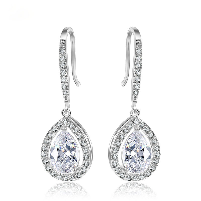 

SLBRIDAL Vintage Waterdrop CZ Wedding Earrings Drop Teardrop Cubic Zircon Bridal Earring Bridesmaids Earring