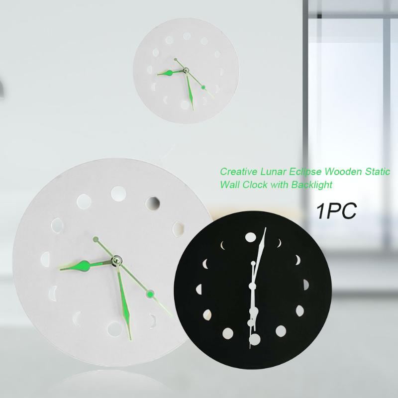 

Pointer Scandinavian Home Decor Living Room Easy Install Simple Wall Clock USB Rechargeable Silent Moon Phase Wood Luminous