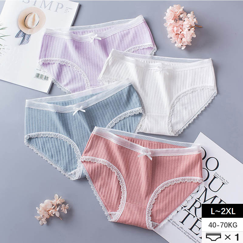 

2XL Mid Waist Underpants Cotton Briefs Lace Lingerie Solid Women's Underwear Plus Size Panties Antibacterial Female Intimates, 1pc light green
