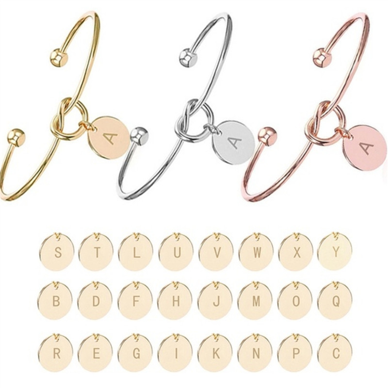 

Personalized Knot Initial Bracelets Bangles A-Z 26 Letters Initial Charm Love Bangle for Women Jewelry Pulseiras Gift S139
