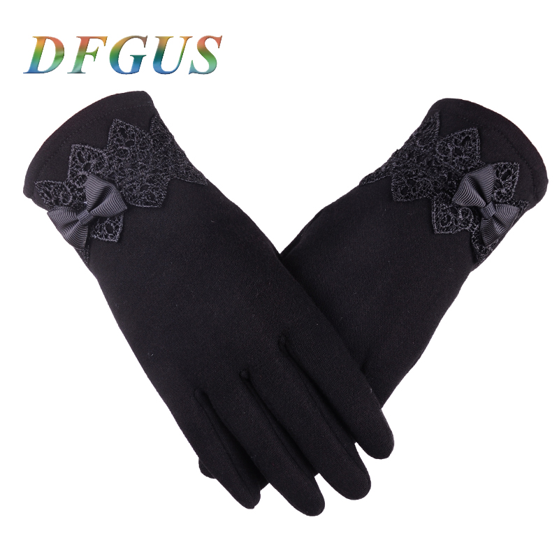 

Women Gloves For Winter Lace Bow Gloves Ladies Girls guantes Touch Screen Mittens Wool Glove for Women Warm