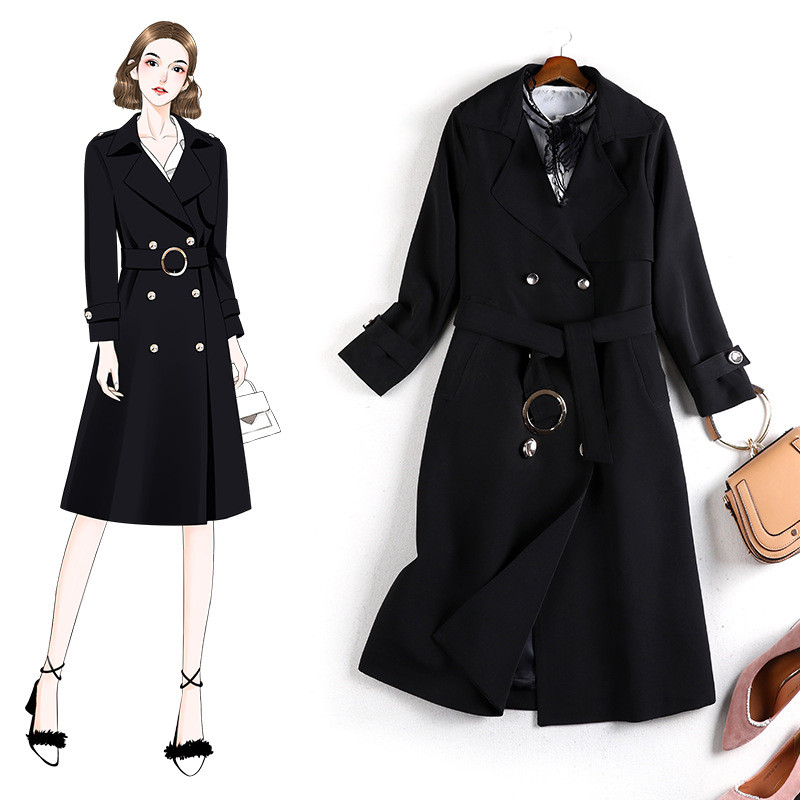 

Spring Autumn Oversize Women Black Trench Coat long Outerwear Lady Casual Tops Plus size 5XL Double breasted Belt Trench 3343
