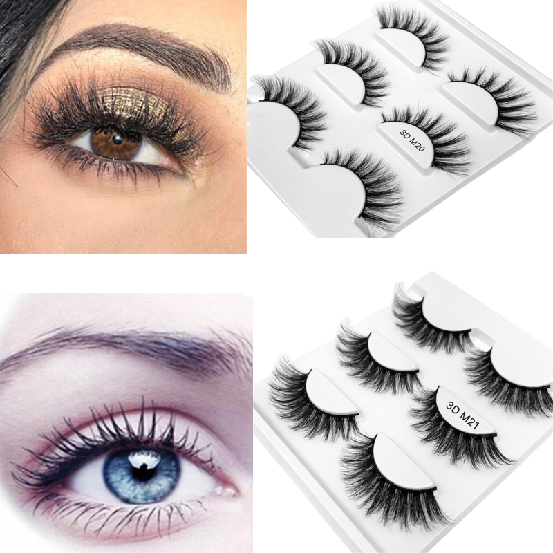 

New 3 pairs Natural False Eyelashes Fake Lashes Long Makeup 3DMink Lashes Extension Eyelash Mink Eyelashes for Make up Tools