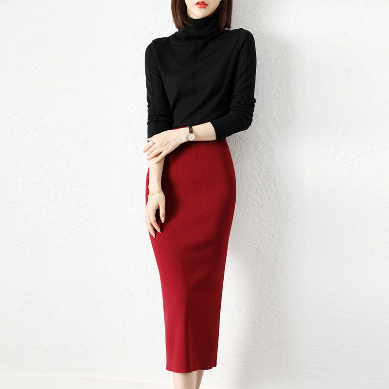 

2020 Autumn Kintted Skirt Women High Waist Solid Skirts Womens Sexy Split Skirts Elegant Femme Bodycon Patry High Quality, Black