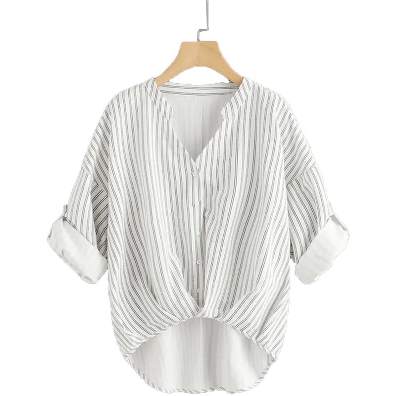 

Office Lady Woman Top 2020 Summer Spring Woman Blouse Strip Elegant Blouse, Black
