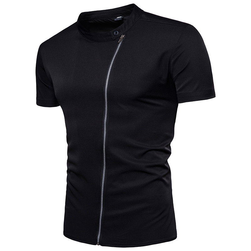 

Short Sleeve Shirt Men's Summer Stand Collar Short Sleeve Casual Shirt Zipper Dropshipping 2020 Unique Mens Dress Shirts LL, Beige