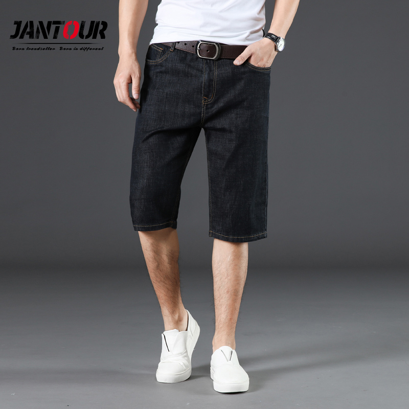 

Jantour 2020 New Arrival Summer Men cotton Denim Shorts Fashion Loose Casual Short Hole Jeans Shorts Brand Large size28-40 42 44, Black