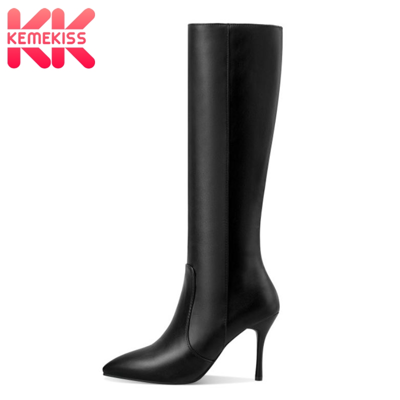 

KemeKiss Knee High Boots For Women Pointed Toe Zipper Thin High Heel Solid Color Sexy Shoes Ladies Footwear Winter Size 34-43, Black
