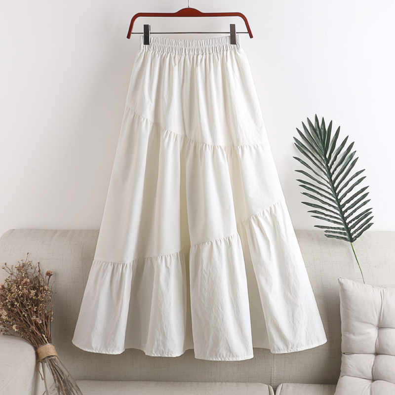 

2020 Spring Autumn women ruffle skirt fashion summer skirts long skirt female fashion women midi Frill skirts, Black