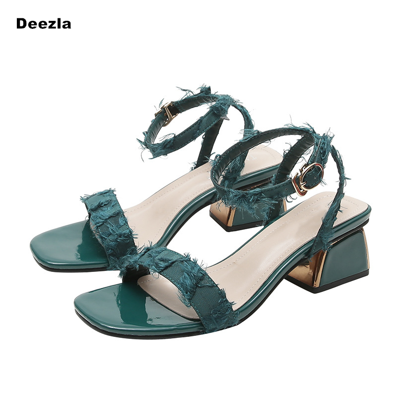 

Woman sandals Summer black women's heels fashion Designer thick with shallow mouth Female High heels sexy banquet Pumps Big size, Green