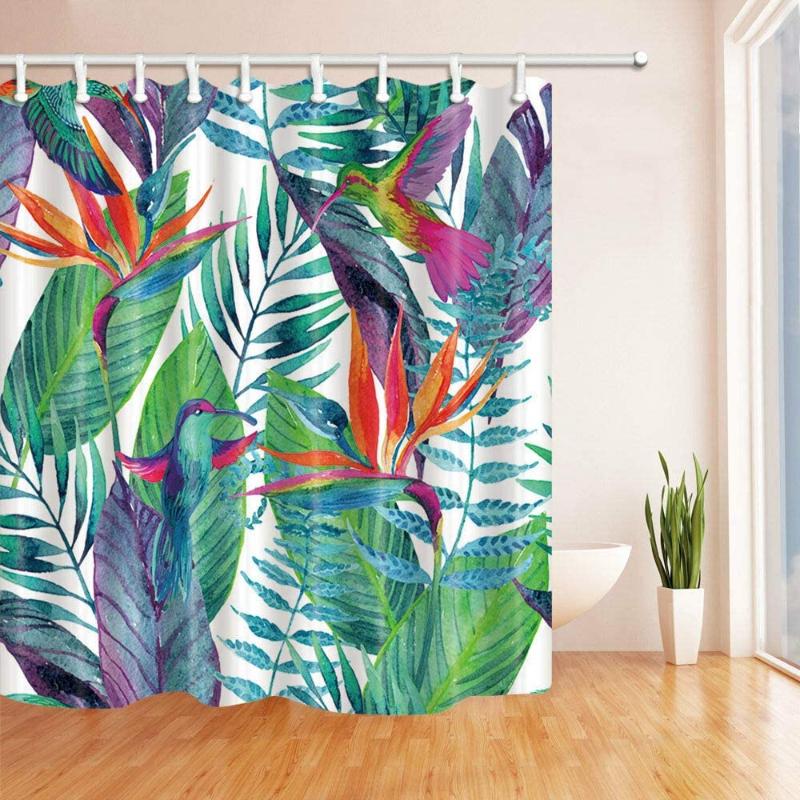 

Acuarela Selva Tropical Cortina de baño antibacteriana HD para baño fácil de Limpiar