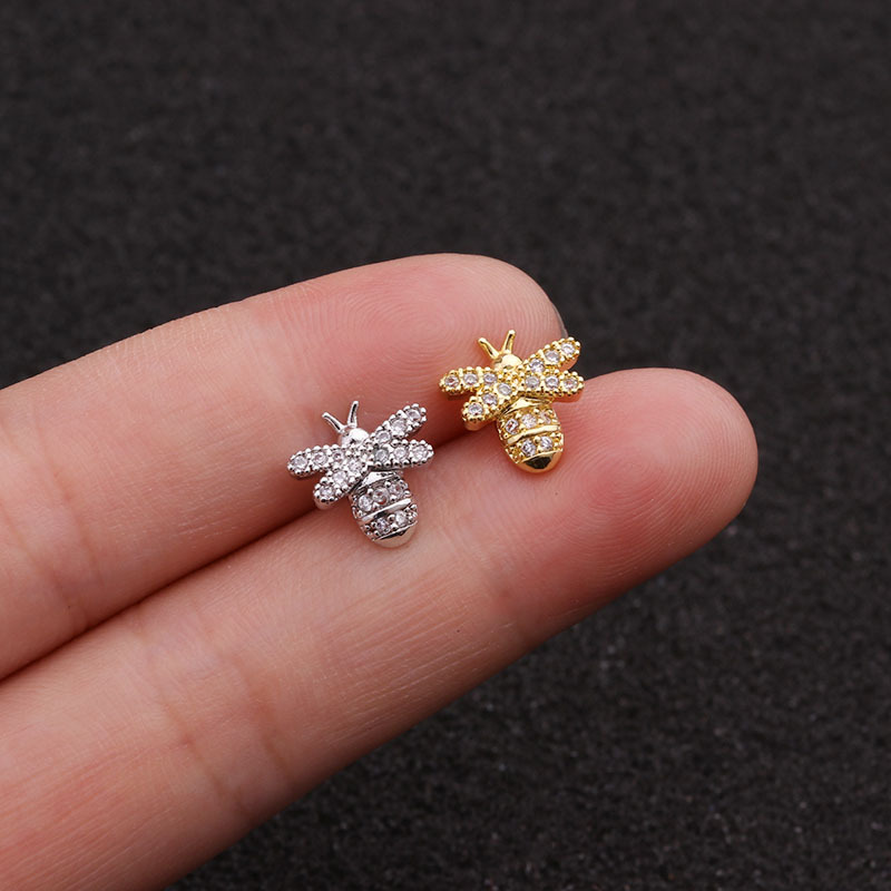 

1 PCS Trendy Cute Small 3D Bee Ear Cuff Micro Pave CZ Earrings Women Stainless Steel Bar Ball Screw-back Ear Bone Cuff Jewelry