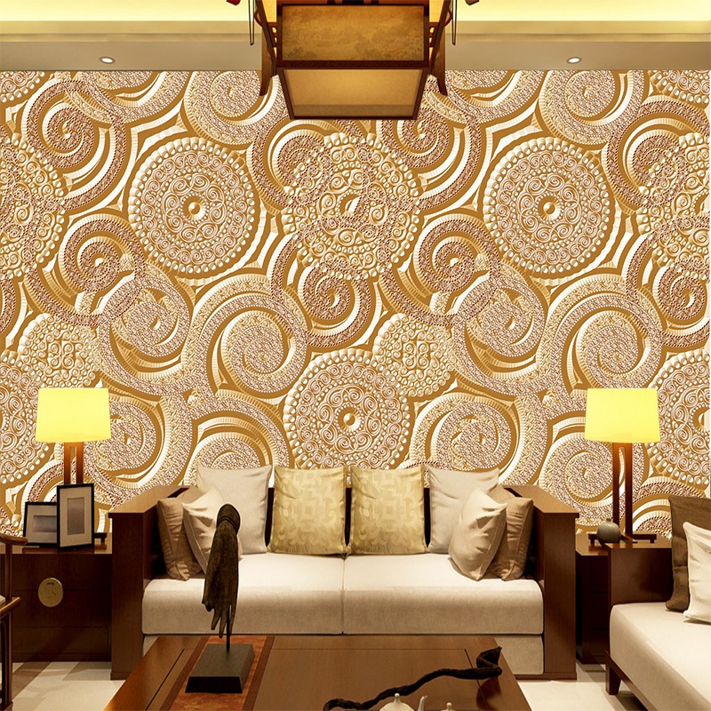 

TV background personalized wallpaper decorCustom Europe style stereo gold flowery pattern wall cover for living room Sofa, As pic
