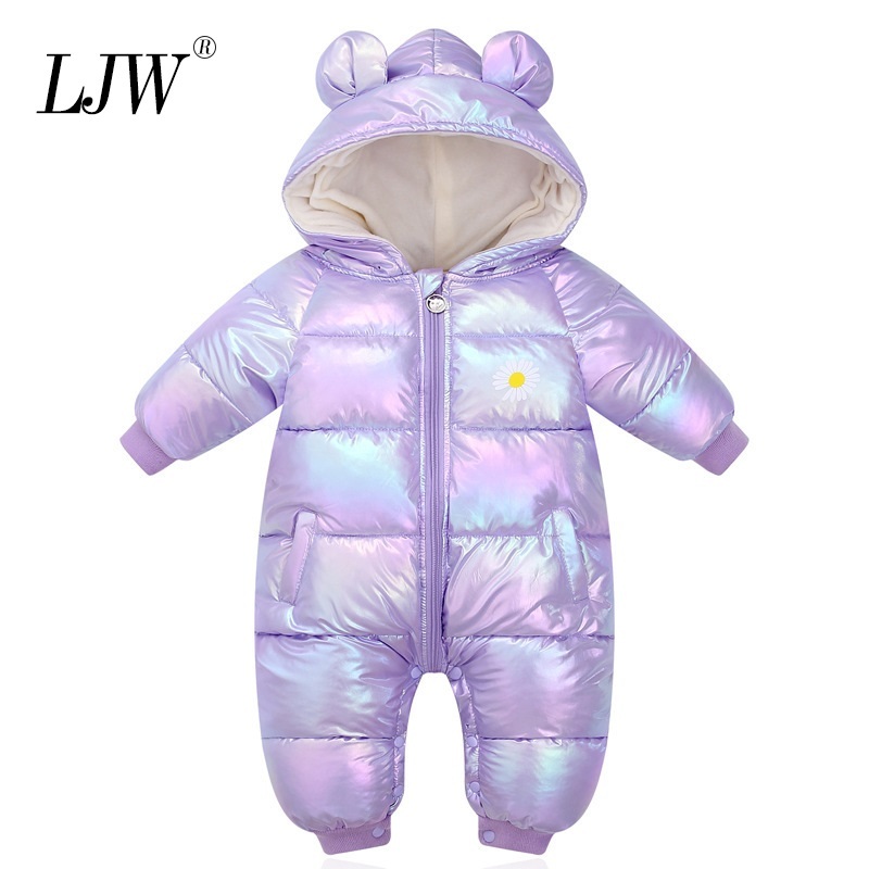 

2020 Winter baby girl outfit Fluff Thick Glossy baby winter Girls' Baby Clothing Bodysuits Rompers children's jumpsuit outerwear, As picture