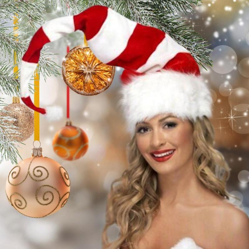 

Christmas Cap Plush Xmas Red Cap Santa Stripe Hat for Christmas Party #3O10