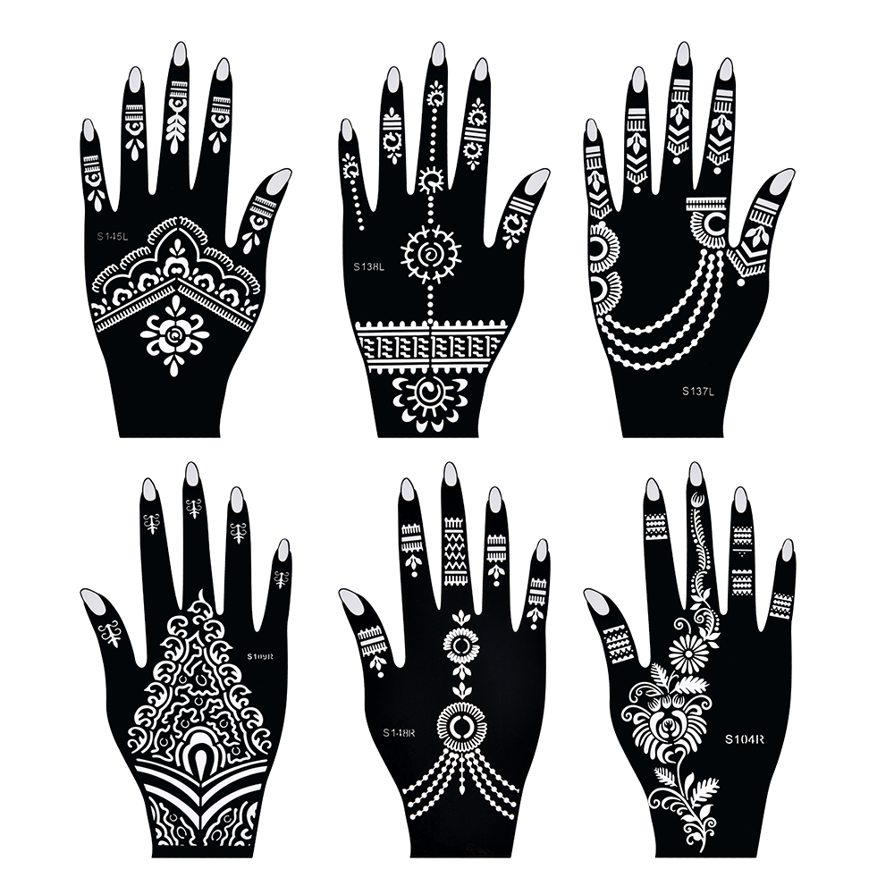 

Henna Tattoo Stencils Mehndi India Henna Tattoo Stencil Kit for Hand Painting Finger Body Paint 6Pcs Temporary Tattoo Templates