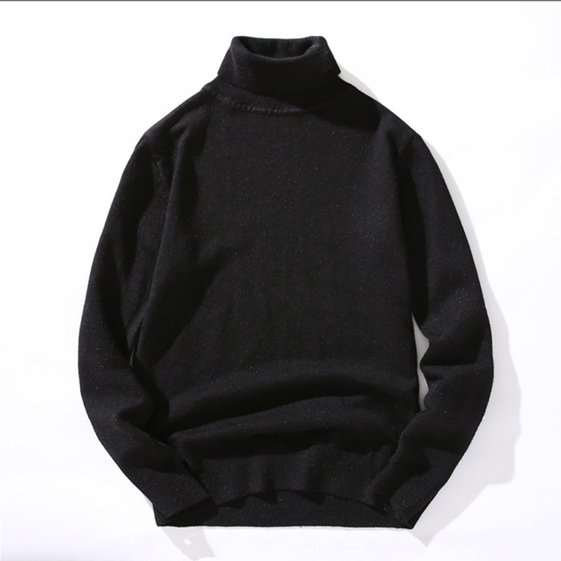 

Men's Turtleneck Pullover Autumn Winter Solid Comfortable Perfect Quality Warm Long Sleeve Clothes Knitted Casual Male Sweater, Black