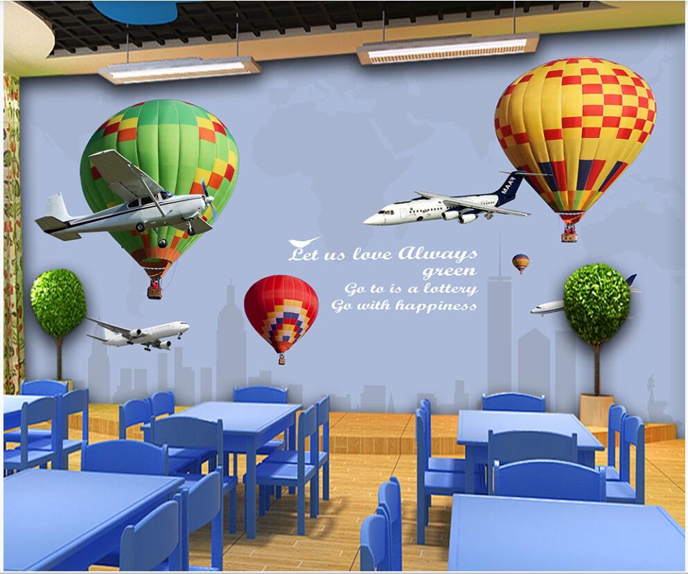 

3d wallpaper custom photo mural on the wall Hand drawn cartoon airplane balloon children room home decor photo wallpaper for walls 3 d, Non-woven