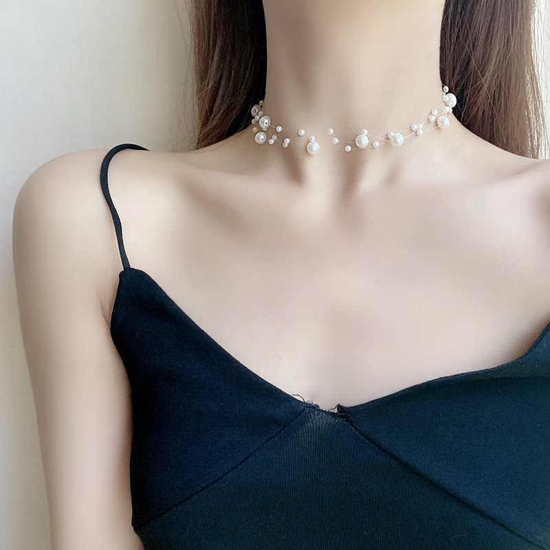

Contracted only beautiful pearl multilayer necklace personality transparent line clavicle necklace chain ins wind