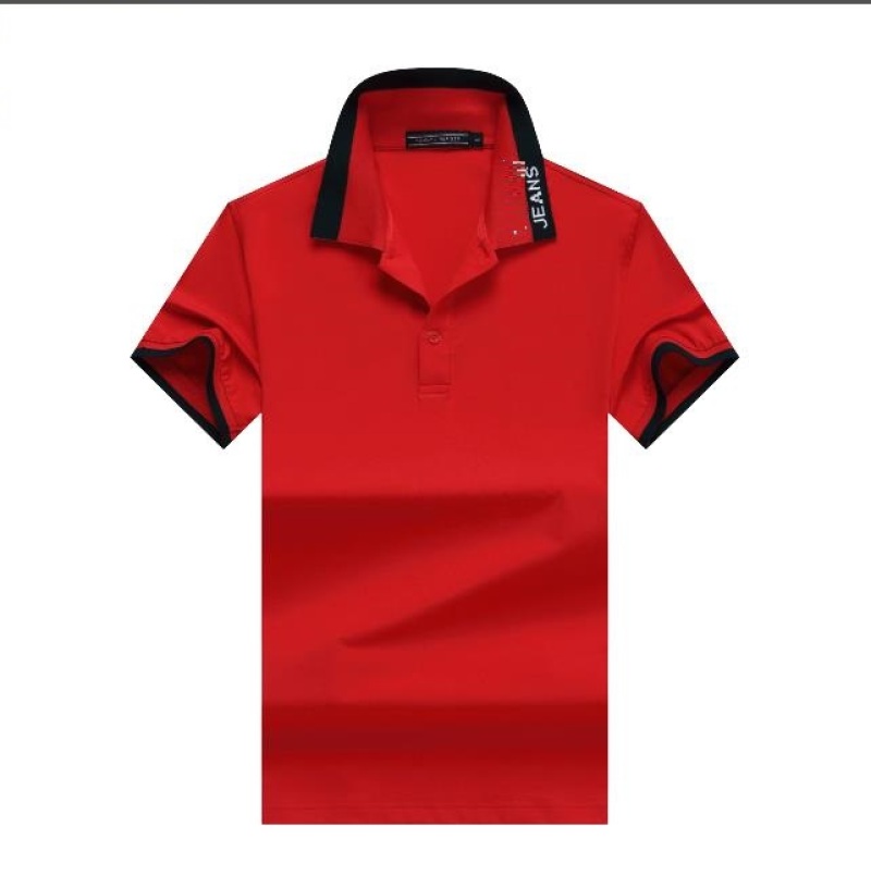 

Chili Red Men'S Printed Letters Dichromatic Collar Short Sleeve T-Shirt
