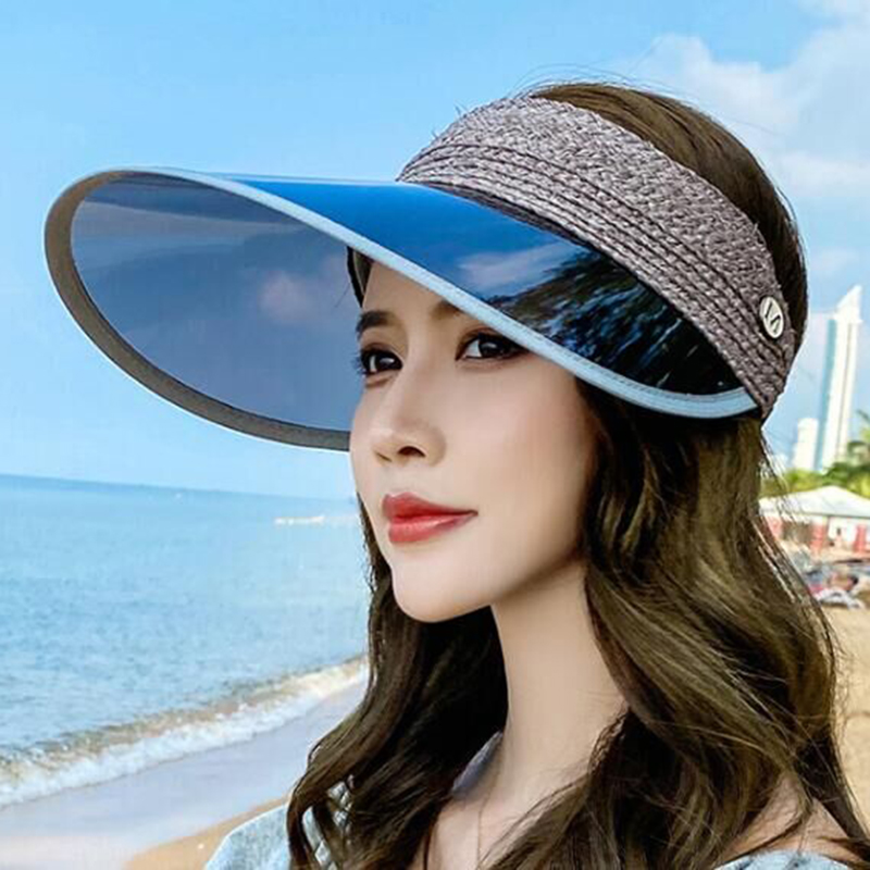 

Lafite Straw Brand New Summer Empty Top Visors Cap Foldable Wide Large Brim Sun Hat Beach Hats for Women Straw Hat Wholesale Ch, Khaki