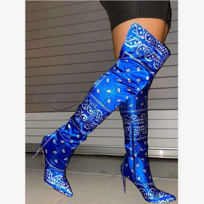 

Boots Women 2020 Autumn Winter New Super High Heel Print Over The Knee Boots Stiletto Fashion Motorcycle Plus Size 43, Red